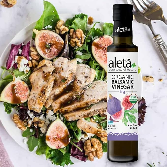 Aleta Farms Fig Balsamic Vinegar, Greek Organic Flavored Vinegar, USDA Organic, Perfect for Salad