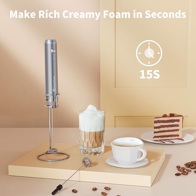 Maestri House Rechargeable Milk Frother with Stand, LunaFro Handheld Electric Foam Maker Waterproof