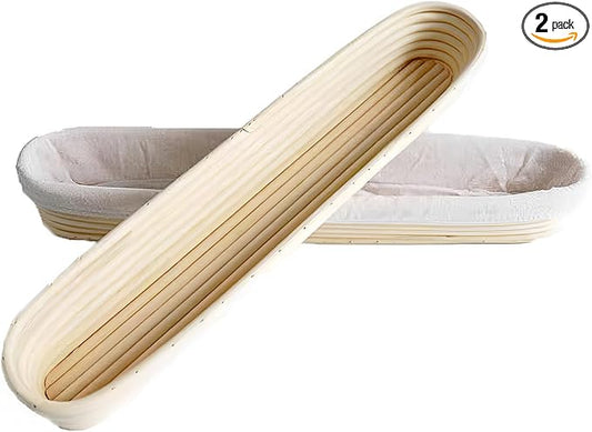 I-LAN 2 Pack 21.7" Baguette Banneton Proofing Basket with Liner-Oval Rattan Sourdough Proofing