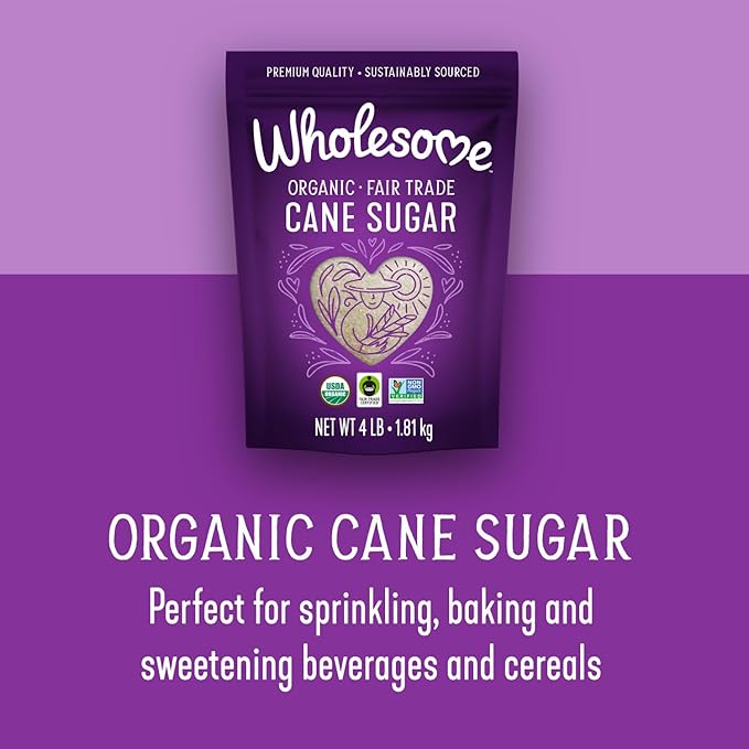 Wholesome Sweeteners 4-Pound Organic Cane Sugar, Fair Trade, Non GMO, Gluten Free & Vegan for