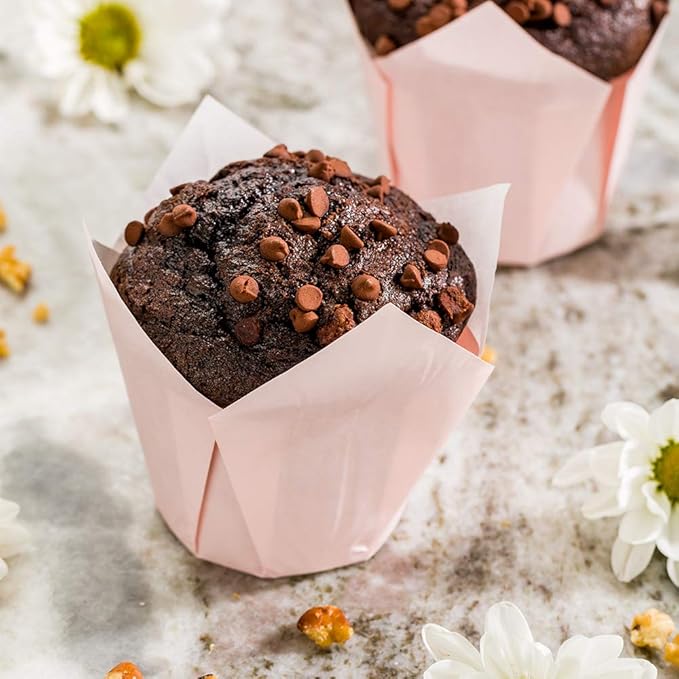 Restaurantware Panificio Premium 4 oz Pink Paper Tulip Baking Cup: Paper Baking Cups Perfect for
