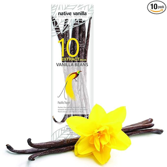 10 Tahitian Vanilla Beans - Premium Grade B Whole Vanilla Pods - For Vanilla Extract, Cooking