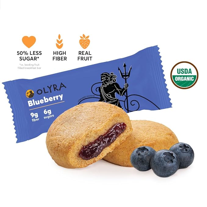 Olyra Blueberry Fruit Bars, Prebiotic High Fiber Snack, Organic Snack, Healthy Snacks for Adults