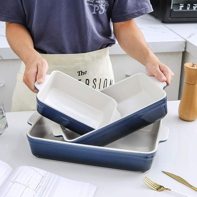 KOOV Bakeware Set, Ceramic Baking Dish Set, Rectangular Casserole Dish Set, lasagna Pan, Baking