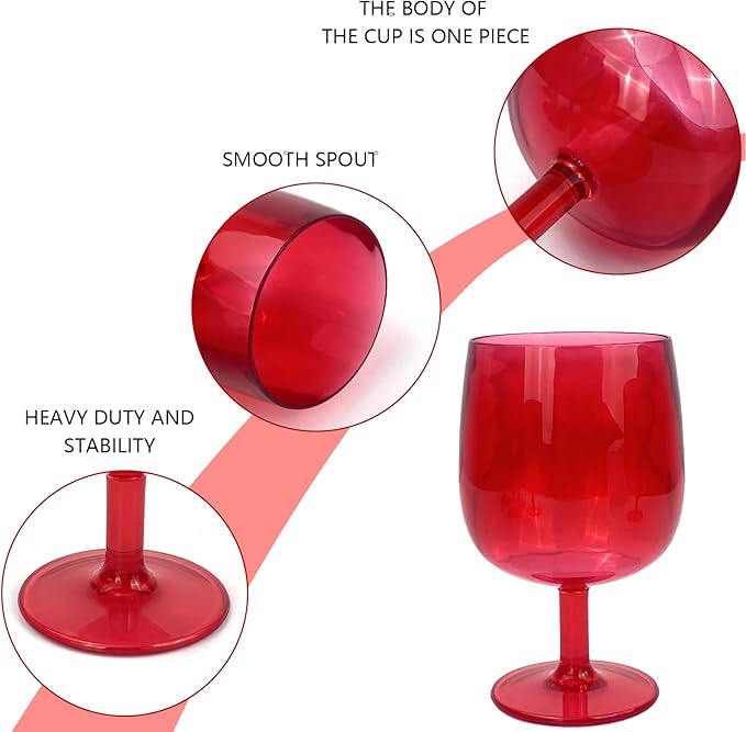 Yalin Set of 6 Unbreakable 12 oz Acrylic Plastic Wine and Water Tumbler Stackable Goblets. (Red, 12