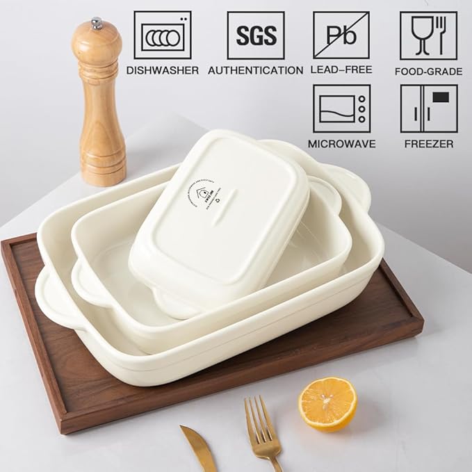 Sweejar Casserole Dishes for Oven, Ceramic Bakeware Set of 3, Lasagna Pan Deep with Handle