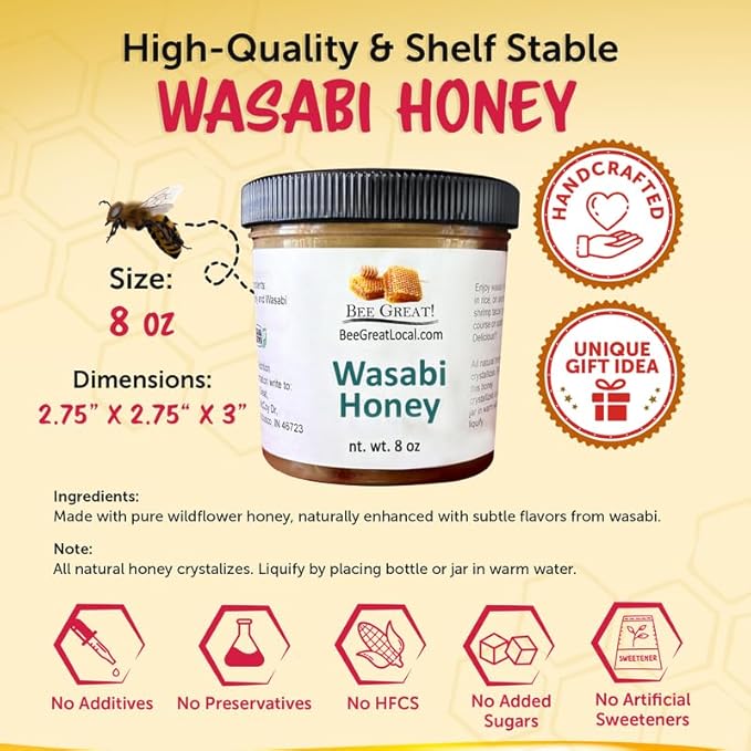 Bee Great Wasabi Hot Honey – Bold Sweet Heat with Wasabi Kick – Great with Sushi, Seafood & Salads