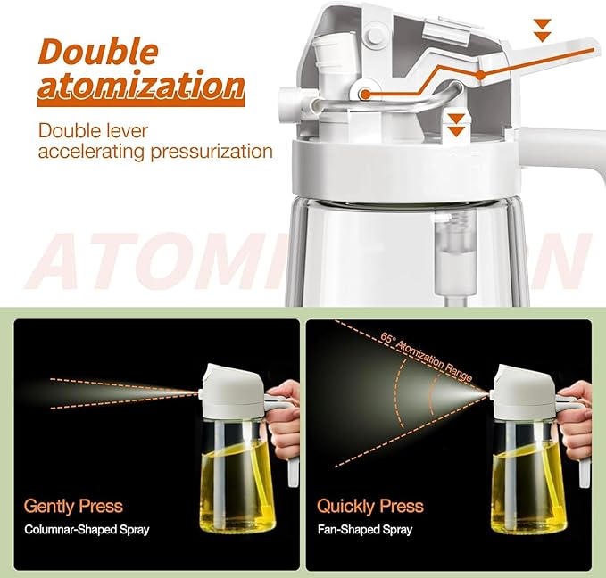 Oil Sprayer for Cooking 2 in 1, 470ml/16oz, Oil Spray & Dispenser Glass Bottle, Food-grade material