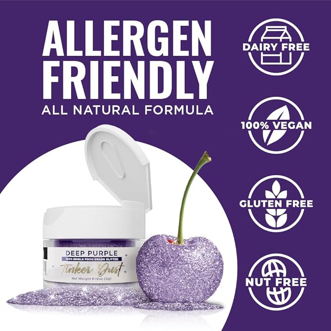Bakell - Deep Purple Tinker Dust (5g, 1x Jar) Edible Glitter for Food, Desserts, and Beverages!