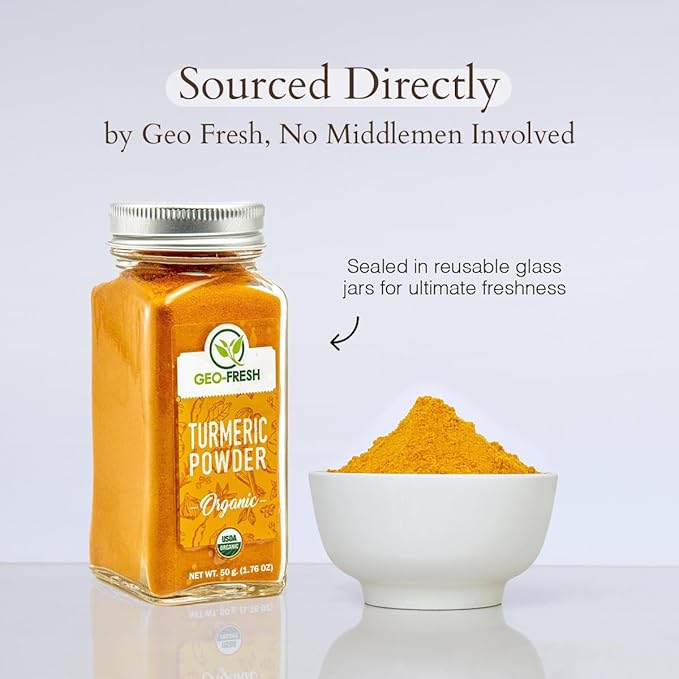 Geo-Fresh Organic Turmeric Powder, 1.76 oz ??Turmeric Powder Organic for Cooking ??USDA Certified