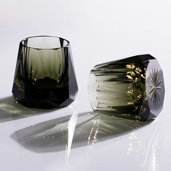 KAMMAK Crystal Whiskey Glasses Set of 2, 5.3oz Old Fashioned Glasses Stemless, Hand Blown Colored