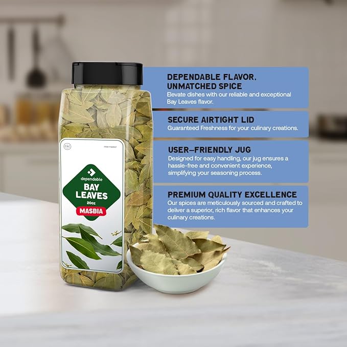 Dependable Foods Bay Leaves – 2 oz. Jar - 100% Natural, Non-GMO, Salt-Free | Kosher, Allergen-Free