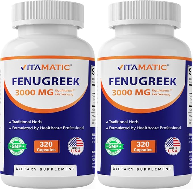 Vitamatic Fenugreek Capsules Extra Strength 3000 mg Equivalent Per Serving (from 10:1 Extract 300