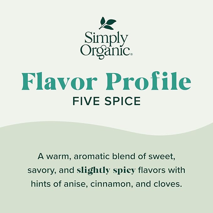 Simply Organic Five Spice Powder, 2.01 Ounce, Cinnamon, Fennel Seed, Cloves, Star Anise & White