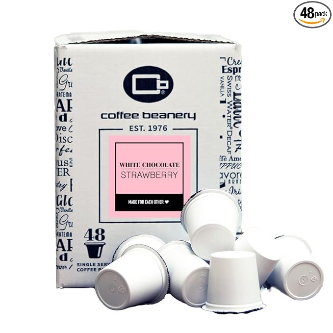 White Chocolate Strawberry Coffee Pods by Coffee Beanery | 48ct Bulk Medium Roast Arbica Coffee