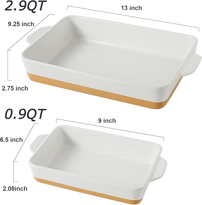 Ceramic Baking Casserole Dish with Handles, Large 9x13 inch Pan and Middle Baking Pan - Porcelain