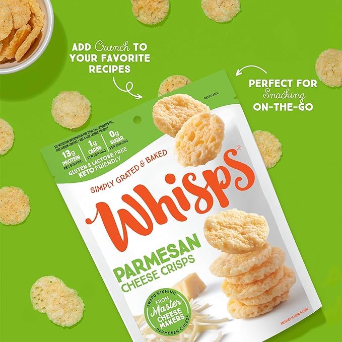 Whisps Cheese Crisps Parmesan Cheese | Protein Chips | Healthy Snacks | Protein Snacks, Gluten