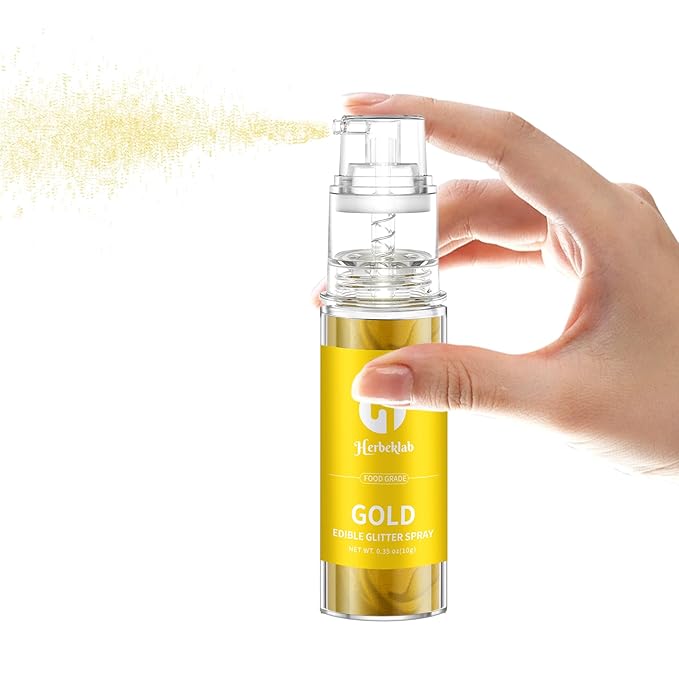 Gold Edible Glitter Spray - 10g Herbeklab Edible Gold Glitter for Cakes Food Grade Metallic Shimmer