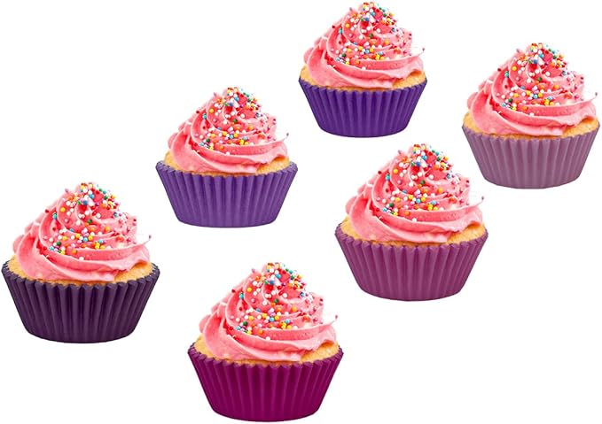 qiqee Mini 300-Count Cupcake Liners Cupcake Cups Food Grade 6 Solid Pink Purple Colors Cupcake