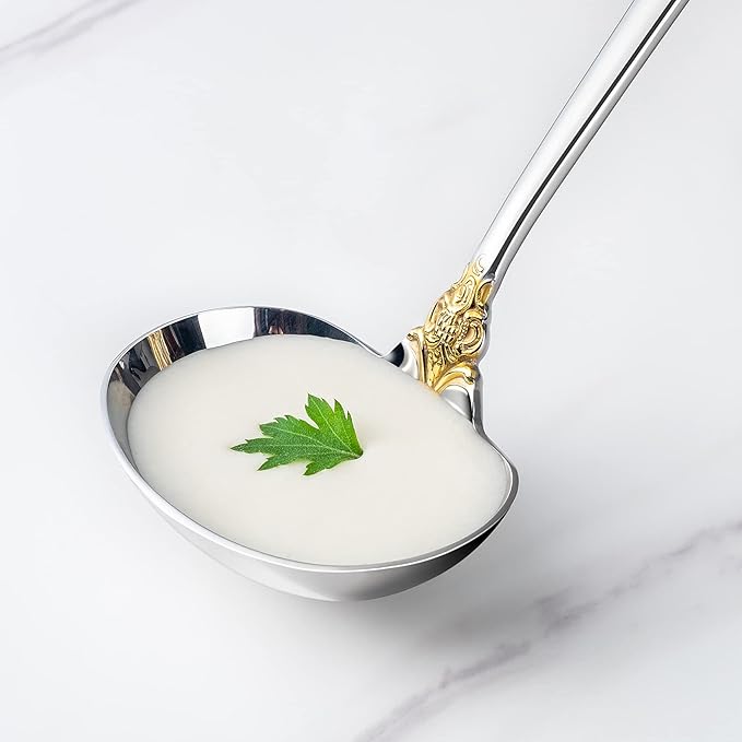 KEAWELL Luxury Gravy Ladle, 18/10 Stainless Steel, Gold Accent, Small Gravy Spoon for Home. Solid