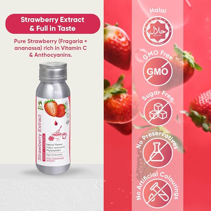 Bionutricia Strawberry Extract Liquid, No Artificial Additives, Natural Fruit Extract Flavor for