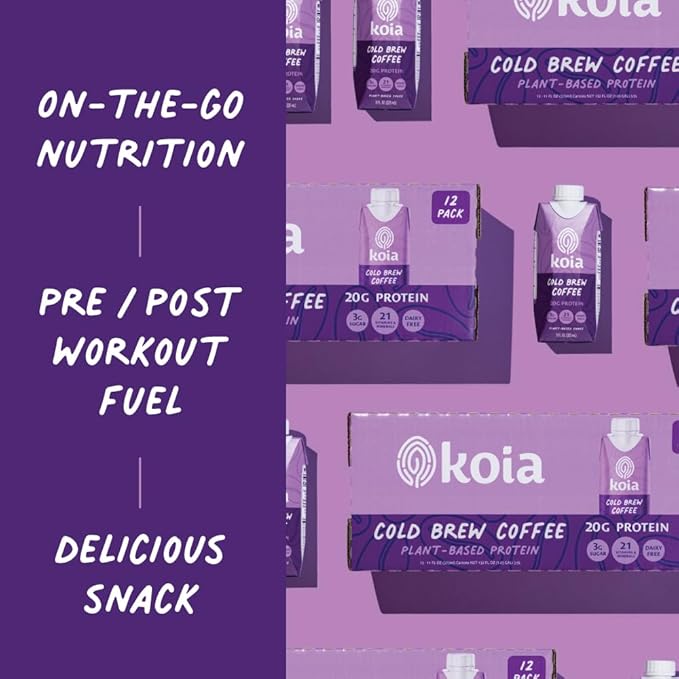 Koia Plant Based Protein Shake, Cold Brew Coffee, 20g Protein, 3g Sugar, 6g Prebiotic Fiber, 21