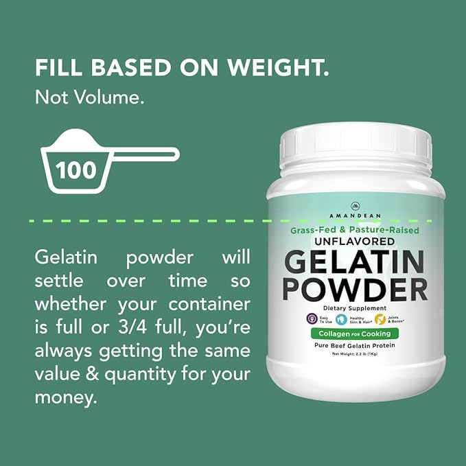 AMANDEAN Premium Gelatin Powder XL. Grass-Fed Beef Collagen Protein Supplement. Unflavored. Healthy