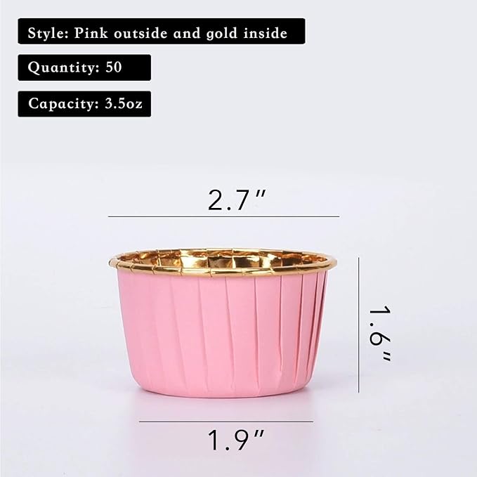 Party Hippo Foil Muffin Liners, 3.5 Oz 50 Pcs Disposable Cupcake Baking Cups, Gold Aluminum Ramekin
