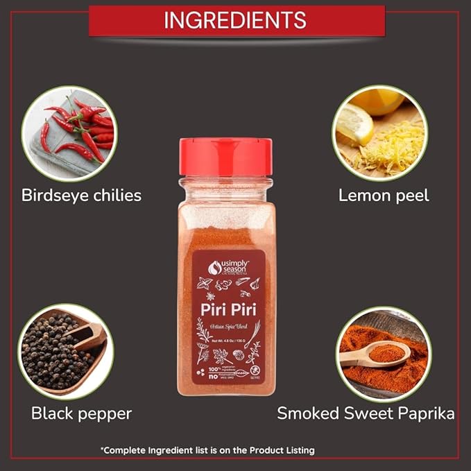 USimplySeason Piri Piri Seasoning, 4.8 oz - African Heat Elevator for Poultry, Seafood & Dishes