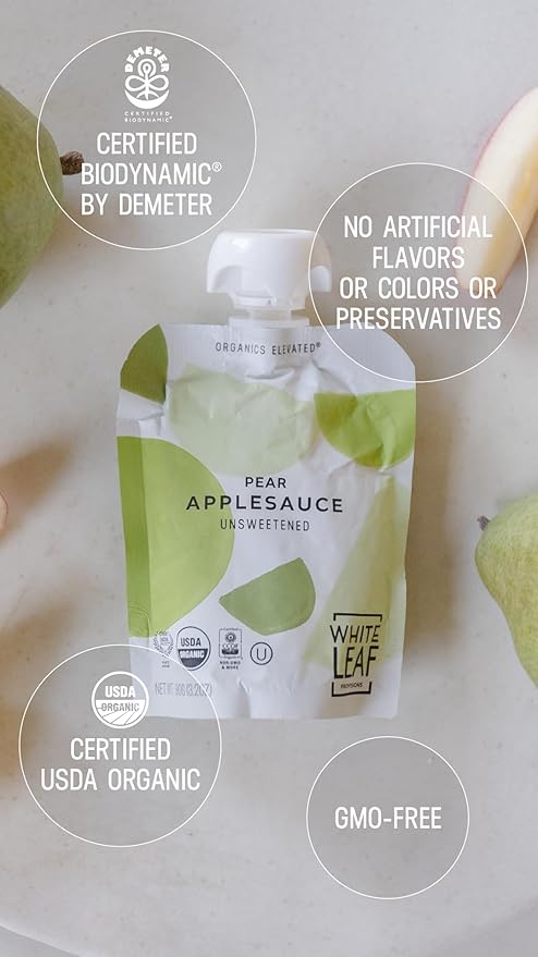 White Leaf Provisions Biodynamic & Organic Pear Apple Sauce, 12.7 Ounce (Pack of 6)
