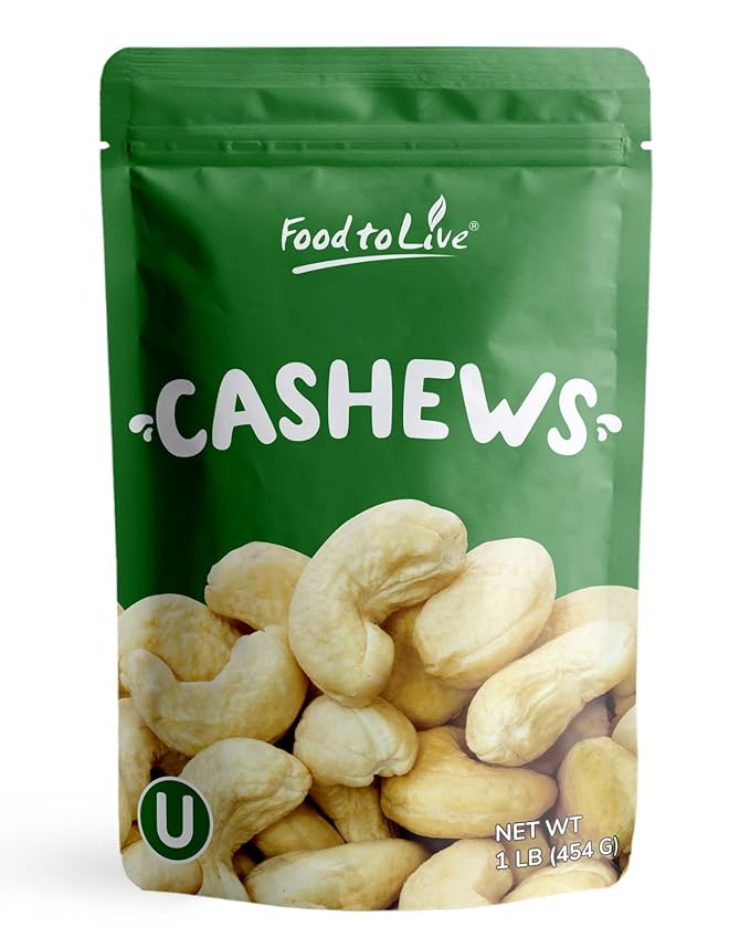 Food to Live Raw Cashews, 1 Pound ??Non-GMO Verified, Deluxe Whole Nuts, Unsalted, Unroasted, Size