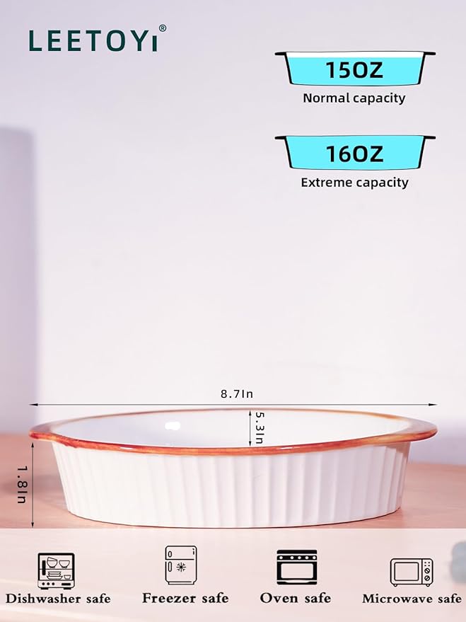 LEETOYI Porcelain Small Oval Au Gratin Pans,Set of 4 Baking Dish Set for 1 or 2 person servings