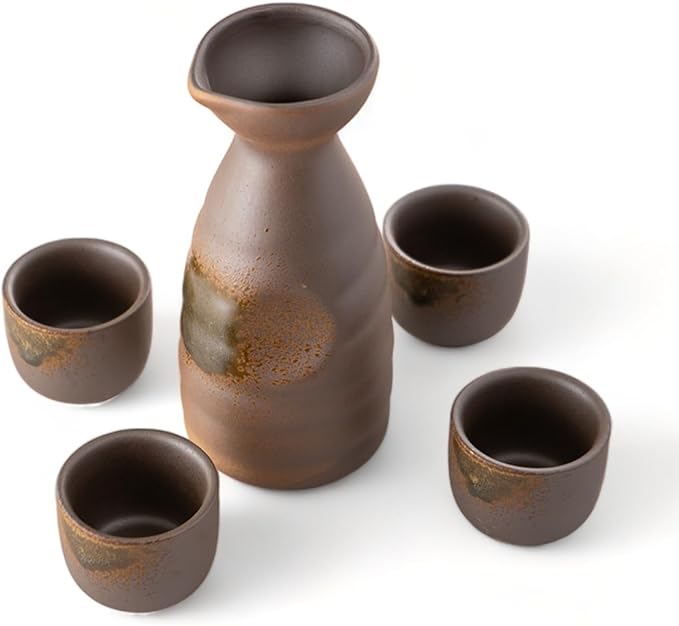 Urban Tokyo Japanese Sake 5 Piece Set Include 1 Sake Bottle and 4 Cups for Hot or Cold Sake Home or