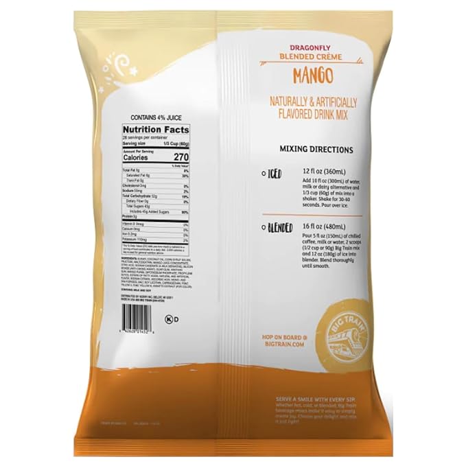 Big Train Dragonfly Mango Blended Cr챔me Beverage Mix, 3.5 Pound (Pack of 1)