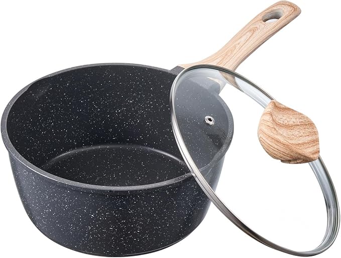 VEVOR 2.5 QT Saucepan, Nonstick Saucepan with Tempered Glass Lid, Multipurpose Cooking Sauce Pot