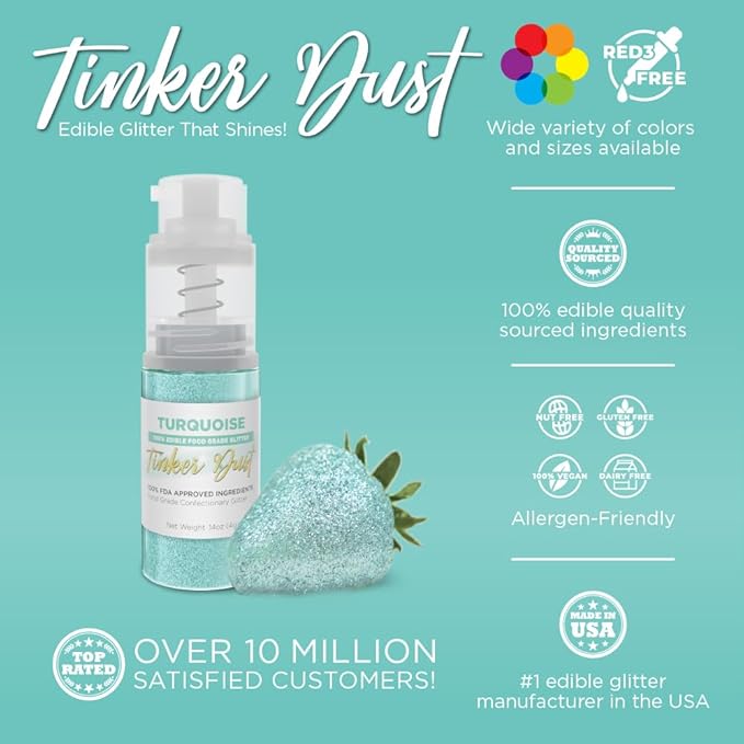 Bakell - Turquoise Tinker Dust (4g, 1x Mini Spray Pump) Edible Glitter for Food, Desserts, and