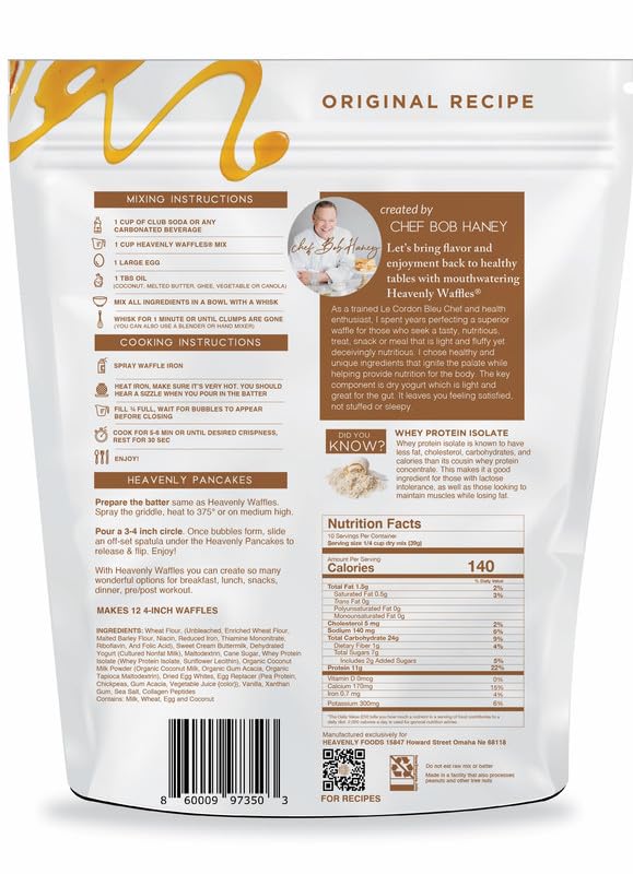 Heavenly Waffles짰 Mix, Original Recipe, 11g Protein, Yogurt Based, Healthy and Nutritiously