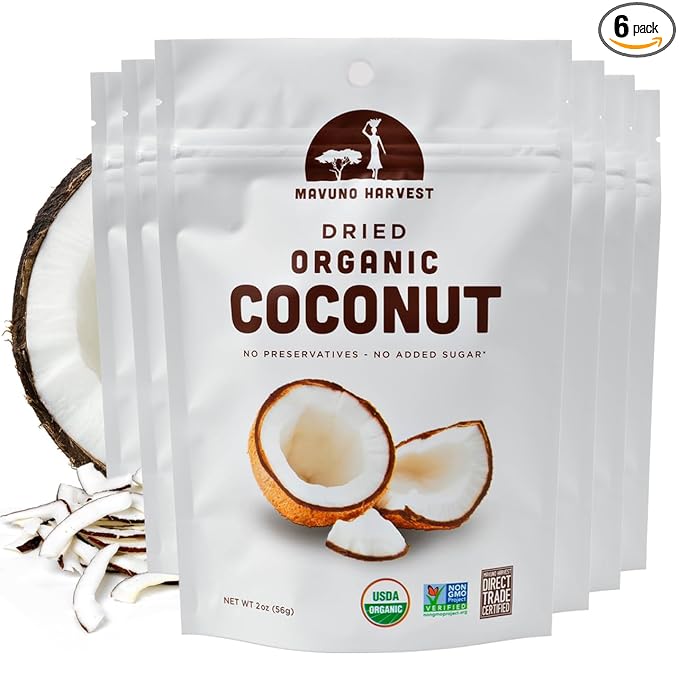 Mavuno Harvest Coconut Chips Dried Fruit Snack | Unsweetened Organic Dried Coconut Strips | Gluten