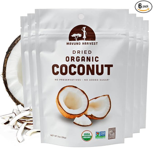 Mavuno Harvest Coconut Chips Dried Fruit Snack | Unsweetened Organic Dried Coconut Strips | Gluten
