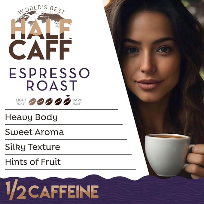World's Best Half Caff Espresso Roast Coffee Pods, 18 ct, Dark Roast in Recyclable Single Serve