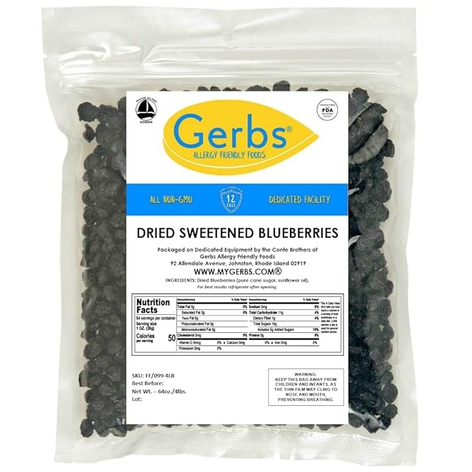 Gerbs Dried Blueberries 4 lbs. | Unsulfured, No Additives, Resealable Bag | Naturally Sweet & Tart