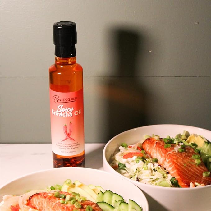 Benissimo Spicy Sriracha Herb Infused Oil, All Natural Gourmet Cooking Oil with Bold Chili Heat and