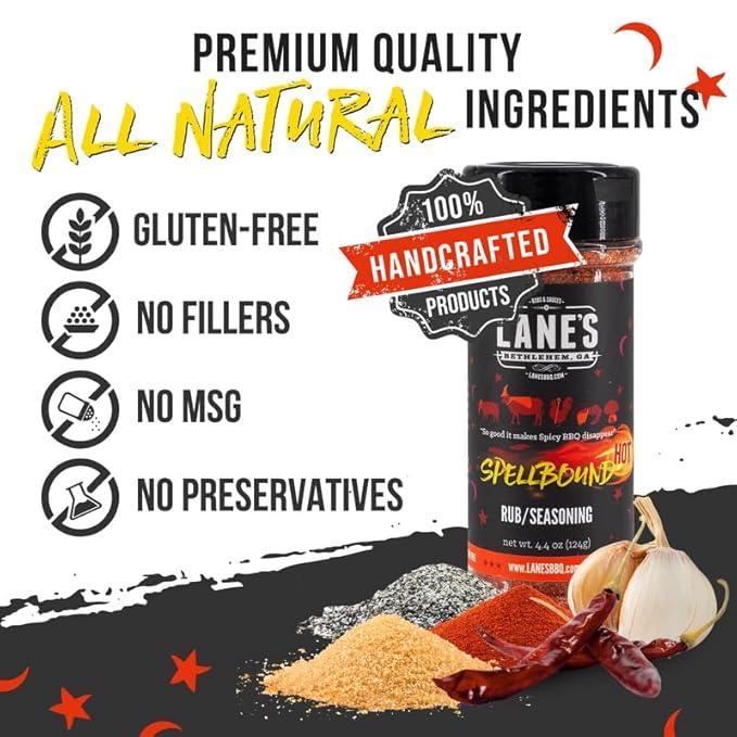 Lane's Spellbound Hot Sweet and Spicy Pork Rub Seasoning, All-Natural Butt Rub Seasoning, Rib Rubs