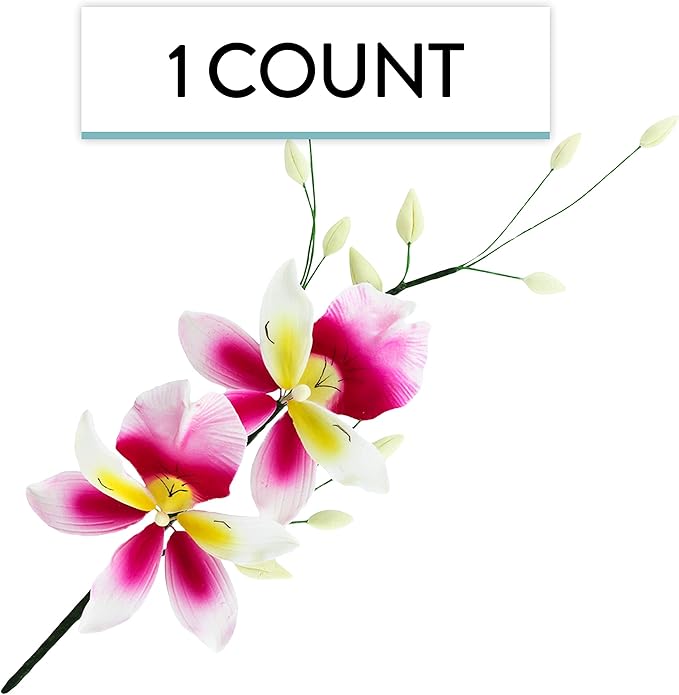 Global Sugar Art Double Orchid Spray Sugar Cake Flowers, Dark Pink & Yellow, 1 Count by Chef Alan