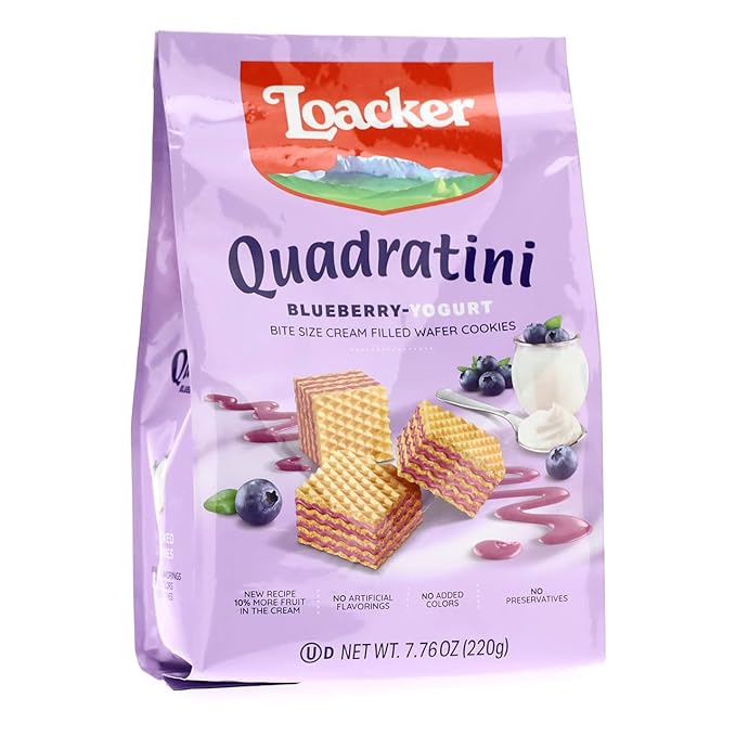 Quadratini Blueberry Yogurt Bite Size Wafers by Loacker