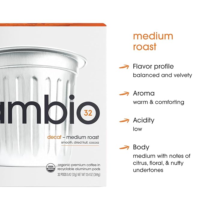 Cambio Roasters Organic Decaf Coffee Keurig KCups, Lower Acid Decaf Coffee K Cups for Any Time of