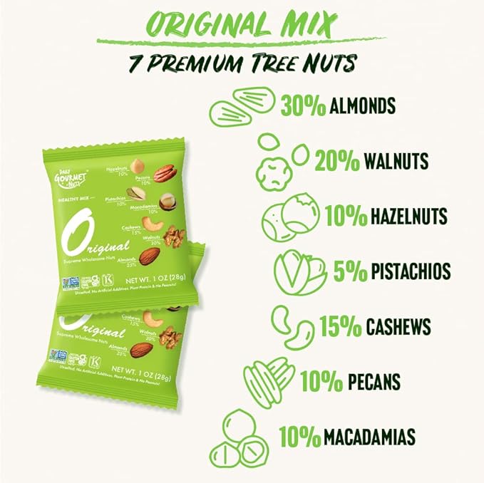 Daily Gourmet Nuts - Unsalted Mixed Nuts Snack Packs/Individually Wrapped Snacks/Nut Snacks/No