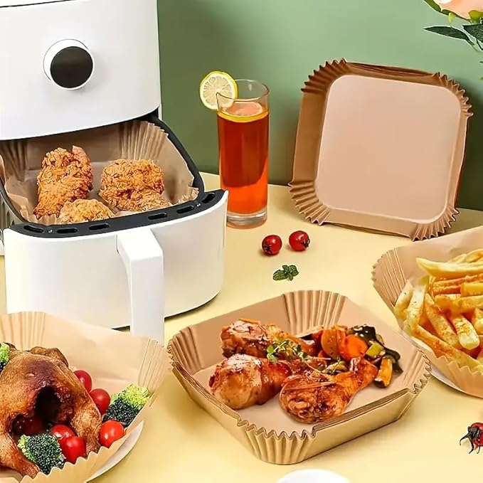 200 Pcs Air Fryer Liners Disposable, 8 Inch (20cm) Square, Thickened Non-Stick Parchment Paper
