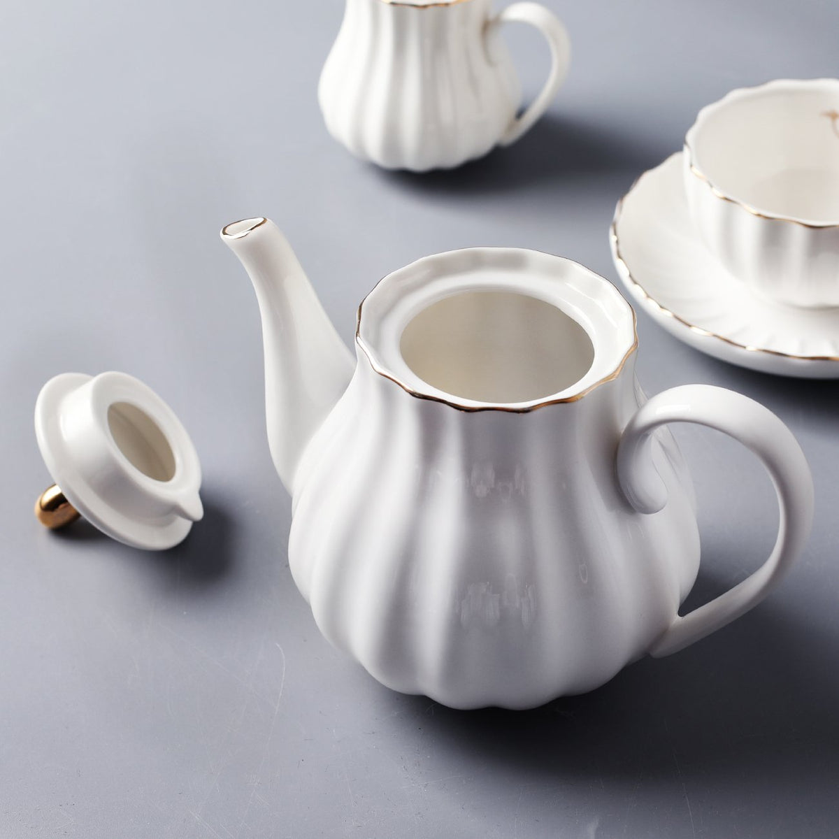 Porcelain Tea Sets British Royal Series, 8 OZ Cups& Saucer Service for 6, with Teapot Sugar Bowl