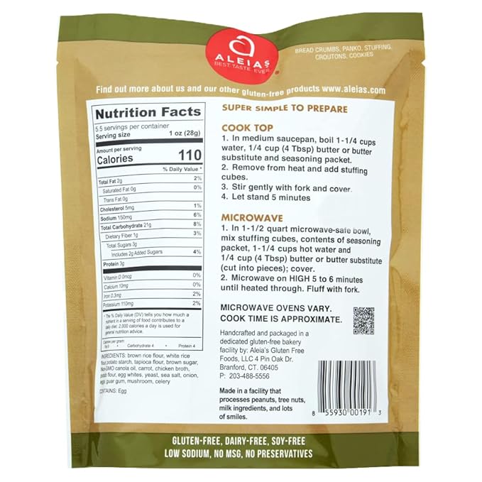 Aleia?셲 Gluten Free Cook Top Stuffing Mix Seasoned Poultry - 5.5 oz / 3 Pack ??Rich, flavorful